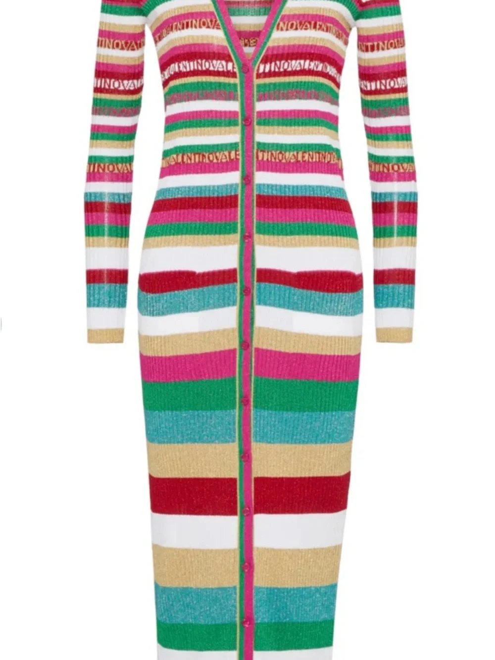 Valentino Garavani Colorful Striped Ribbed Button-Down Midi Dress / Cardigan - Picture 2 of 3